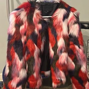 UGG XL NWT Lorrrena patchwork faux fur coat